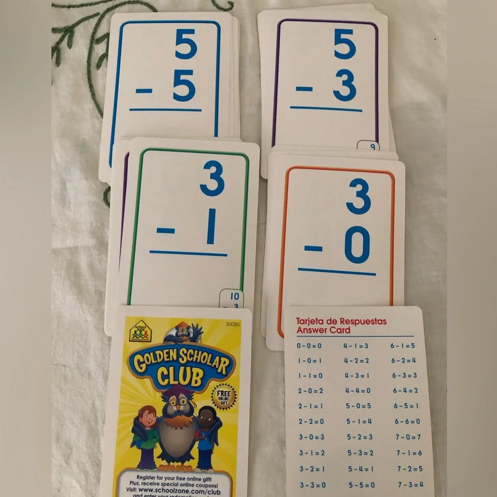 School Zone Bilingual Spanish English Subtraction/Resta Facts 0-10